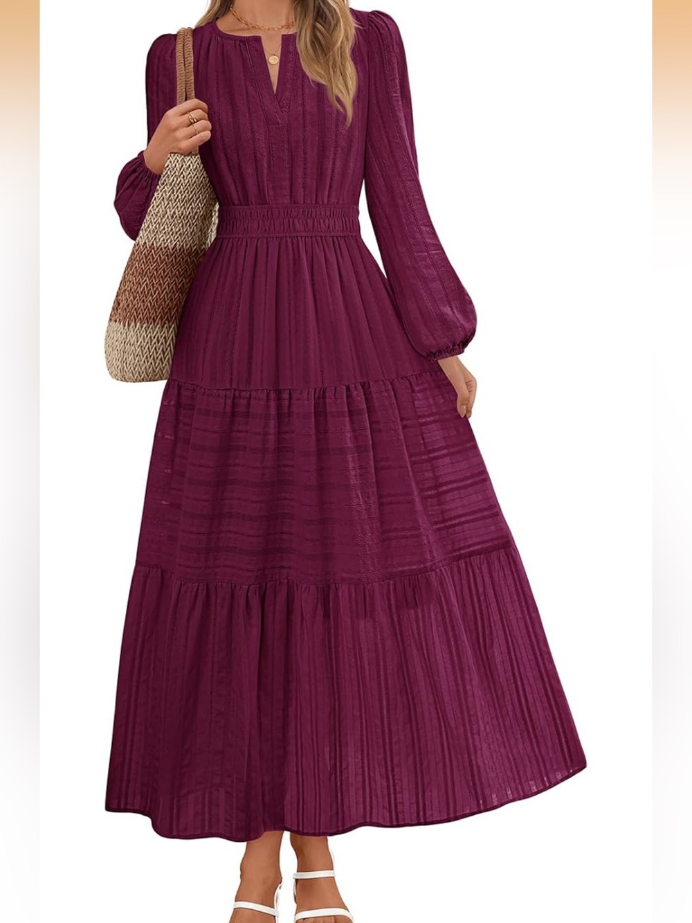 MEROKEETY Women’s Fall Dress Wine Burgundy Size Large NWT
